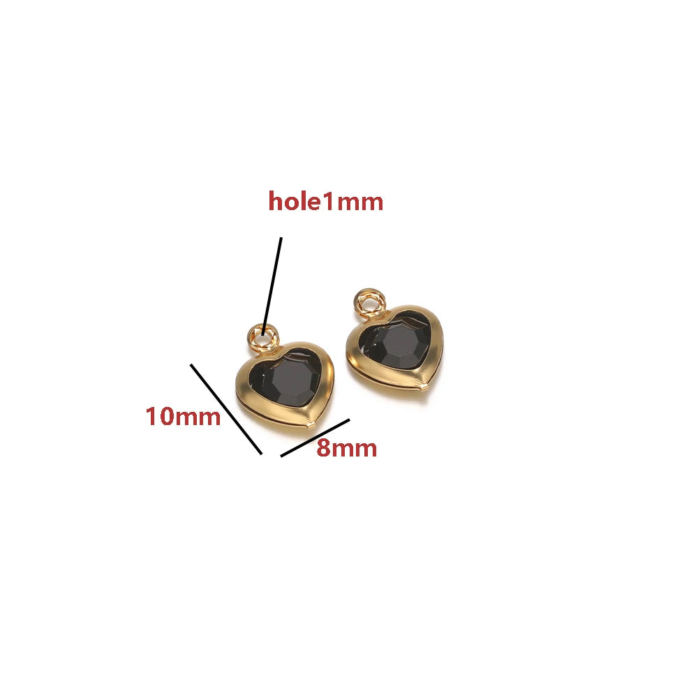 Gold Plated Heart Charms with Colored Glass DIY Jewelry Making Pendant Accessories Wholesale