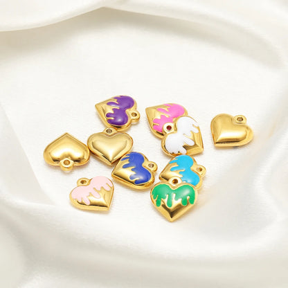 Fashion Heart Charms Stainless Steel18k Gold Plated Enamel Heart Charms Pendant for DIY Jewelry Necklace Making