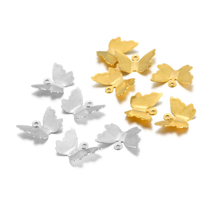 Waterproof PVD Stainless Steel 18K Gold Plated 15mm Butterfly Shaped Charm for Jewelry Necklace Making