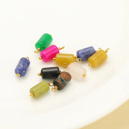 Fashion Jewelry Stainless Steel 18K Gold Plated Cylinder Color Natural Stone Charm Pendant for Jewelry Necklace Making Wholesale