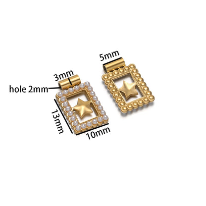 18k Gold Plated Stainless Steel Hollow Rectangular Pearl Four-leaf Clover Star Moon Charm Pendant for Necklace Jewelry Making