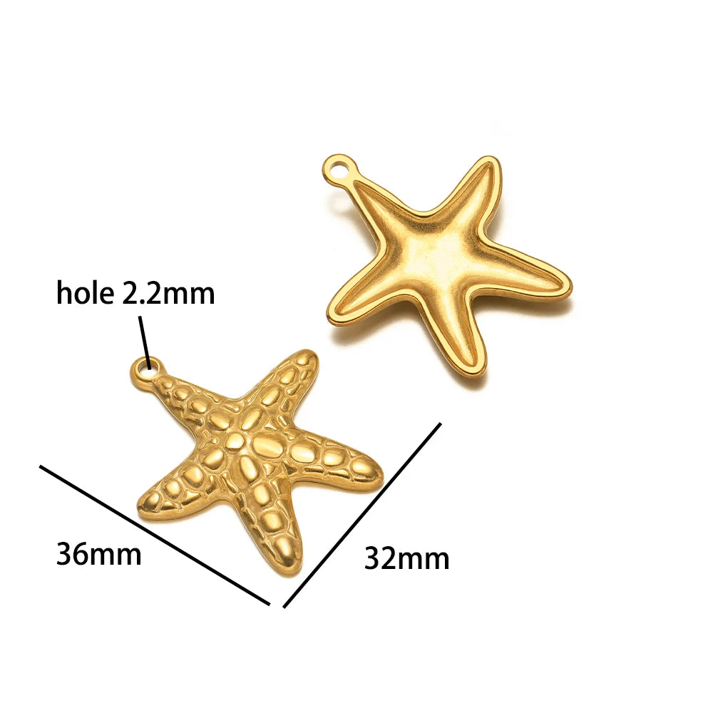 Ocean Style Sea Star Charm Stainless Steel 18K Gold Plated Starfish Charm Pendant for Jewelry Earring Necklace Making