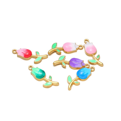 18K Gold Plated Tulip Charms Enamel Flower Bud Pendants Sweet Floral Jewelry Making Supplies for DIY Necklace Bracelet