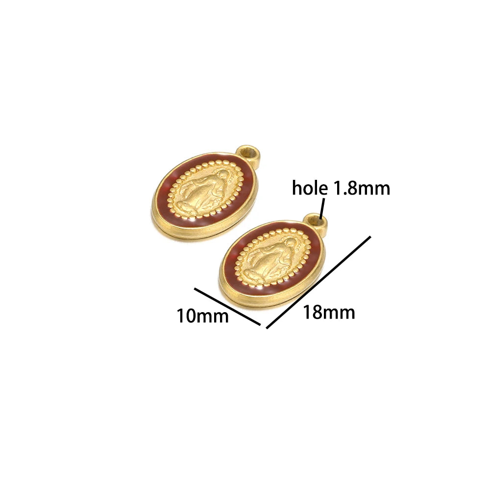 New Design Religious Charm Stainless Steel 18k Gold Plated Oval Enamel Jesus Charm Pendant for Necklace Making Jewelry Findings