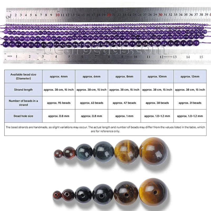 Wholesale Natural Stone Beads Amethyst Citrine Rose Quartz Crystal Gemstone Bead for DIY Jewelry Making 4 6 8 10 12 MM, 38CM