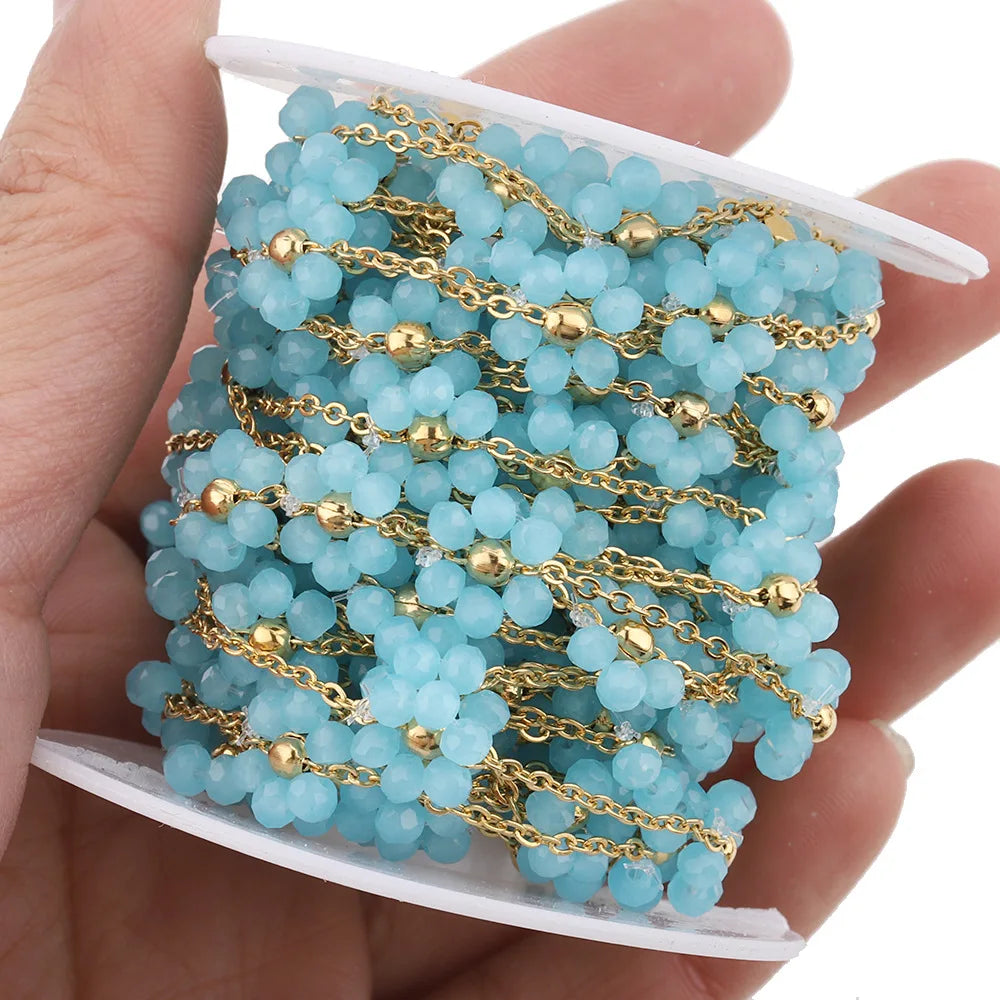 B2403 Stainless Steel Chain Multi Color Flower Chain Crystal Stone Chain Jewelry Making