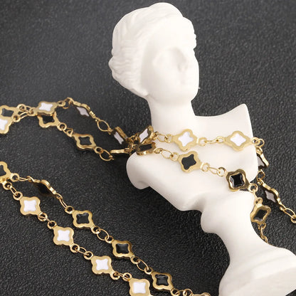 D480 Wholesale Fashion Jewelry Double-Sided Four-Leaf Clover Chains 18k Gold Stainless Steel Bulk Enamel Chains
