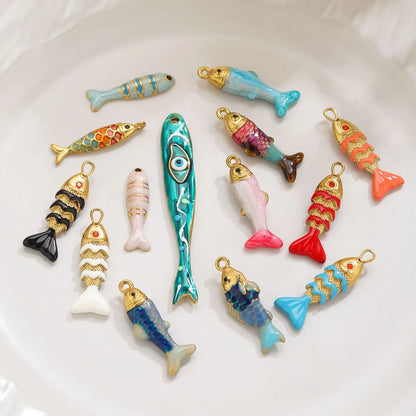 304 Stainless Steel Enamel Small Fish Pendants Multiple Styles Colorful Cartoon-shaped Charms DIY Necklaces