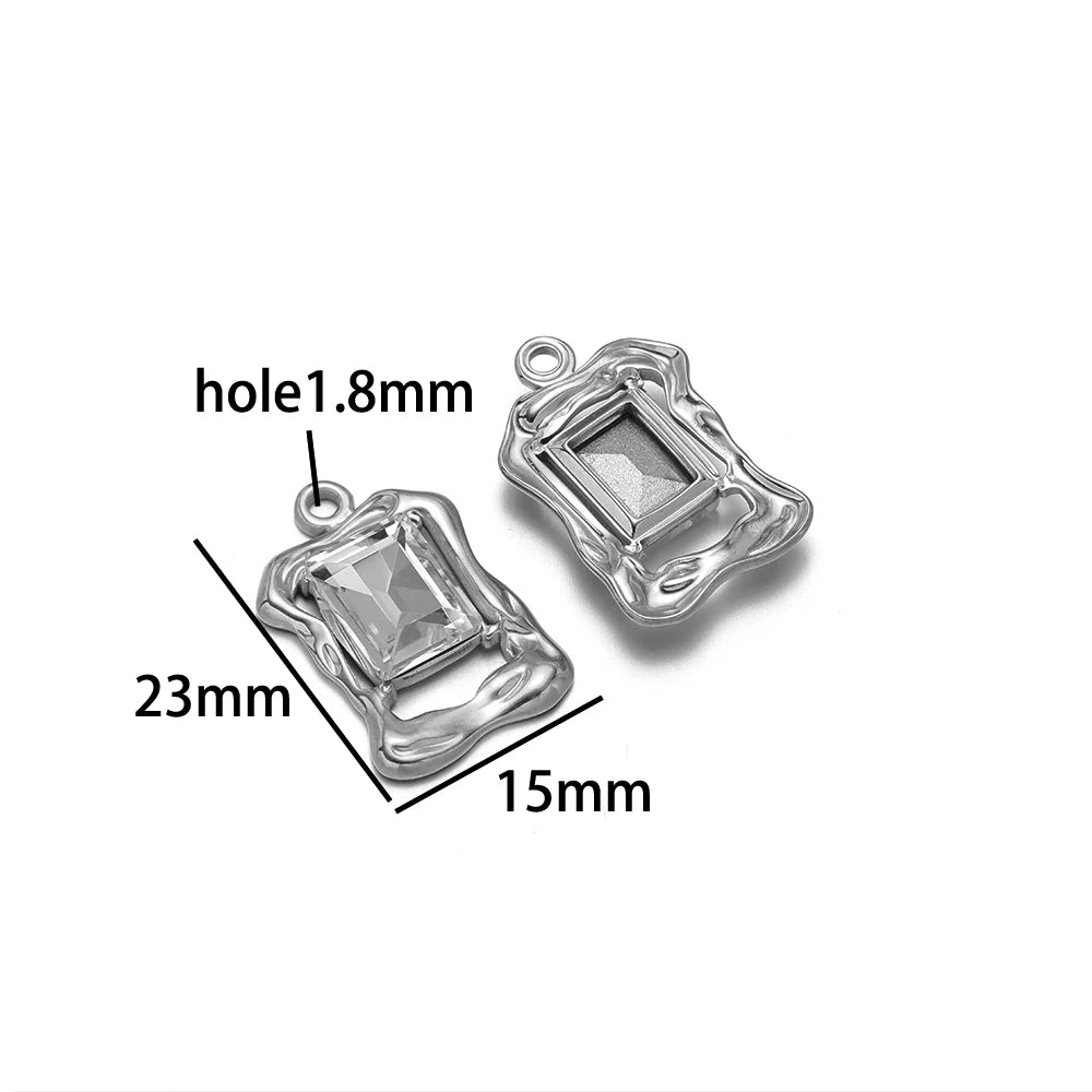 High Quality 18k Gold Plated Stainless Steel Rectangle Heart Oval square Zircon Charm Pendant for DIY Jewelry Making