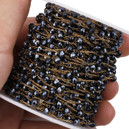 E219 Newest Gold Plated Chain Waterproof Stainless Steel Crystal Stone Beaded Chains for Jewelry Custom Diy