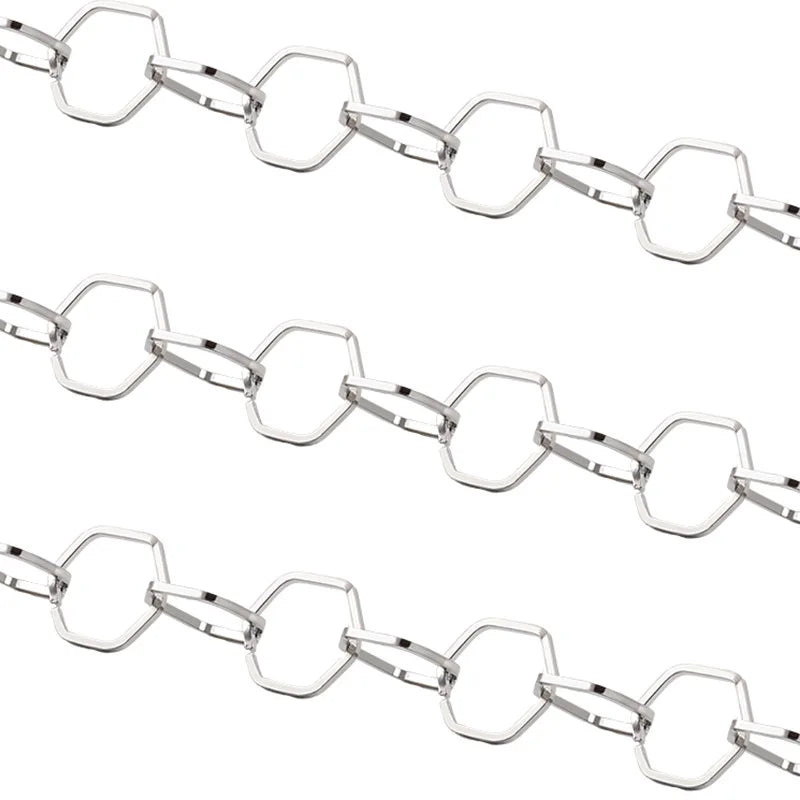 D349 Men's Necklace Hexagon Shape Connectors Hollow Link Chain No Fade Stainless Steel Chain Punk Jewelry Accessories