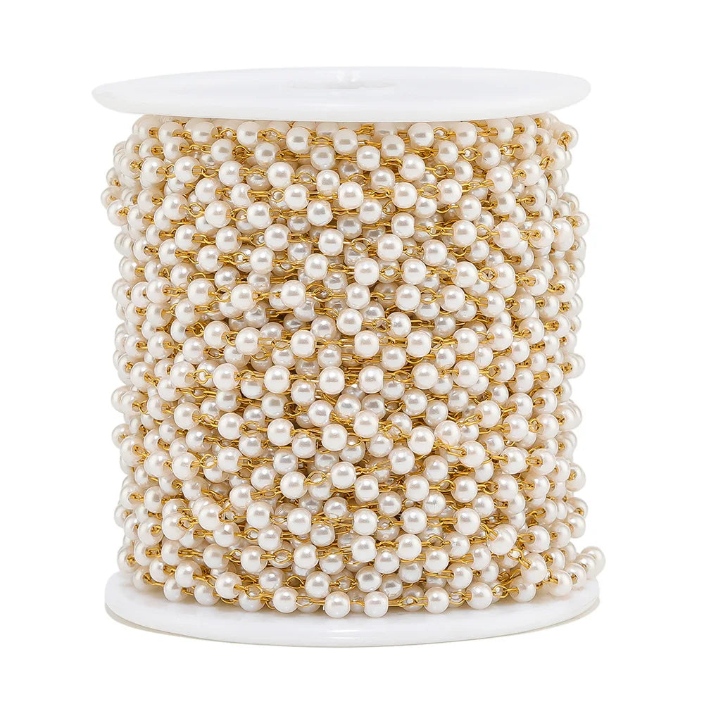E048 Pearl Beads Chain Gold Silver Stainless Steel Link Waterproof Chain for Necklace Bracelet Making