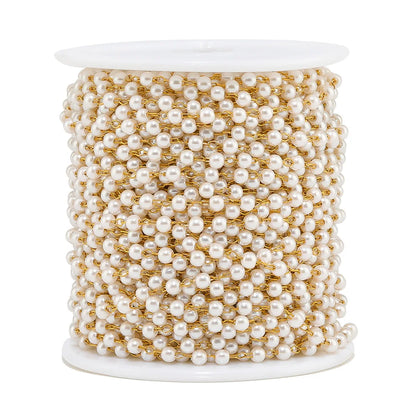 E048 Pearl Beads Chain Gold Silver Stainless Steel Link Waterproof Chain for Necklace Bracelet Making