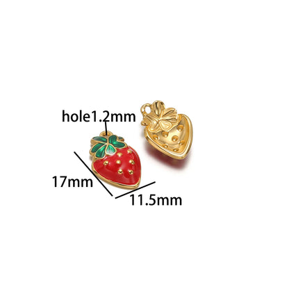 Wholesale 18k Gold Plated Stainless Steel Enamel Ladybird Insect Apple Strawberry Mushroom Charm Pendant for Jewelry Making