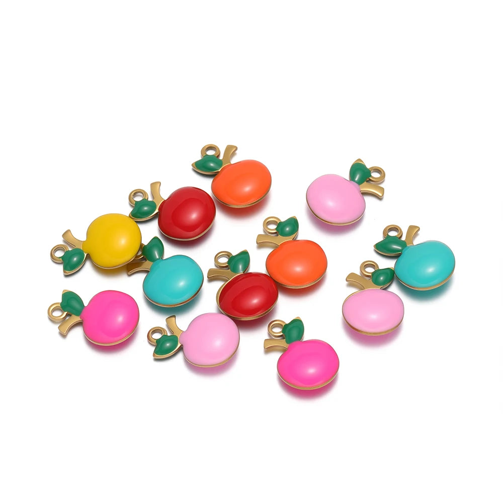 20pcs/bag Stainless Steel 18k Gold Plated Enamel Apple Charm Pendant for Handmade Jewelry Necklace Making