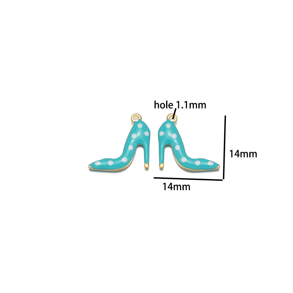 Candy Color Pendant Stainless Steel 18k Gold Plated Oil Drop High Heel Shoes Shape Charm Pendant for Jewelry Necklace Making