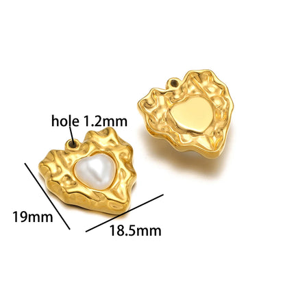 Vintage Style 18k Gold Plated Stainless Steel Heart Sun Lock Oval Pearl Charm Pendant for Women Jewelry Making Accessories