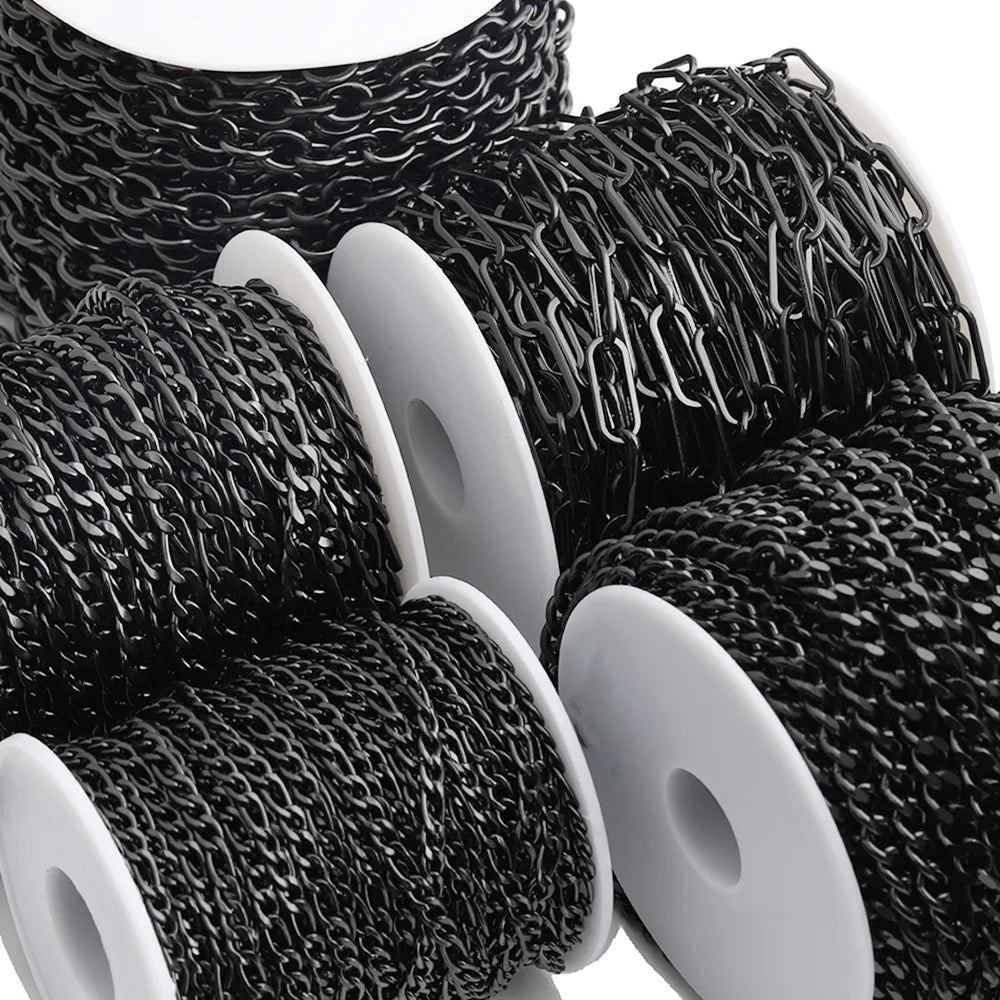 D1049 Gun Black Plating Stainless Steel Jewelry Necklace Bracelet Body Chains Truck Cuban Paper Clip Roller Fashion Men Chains