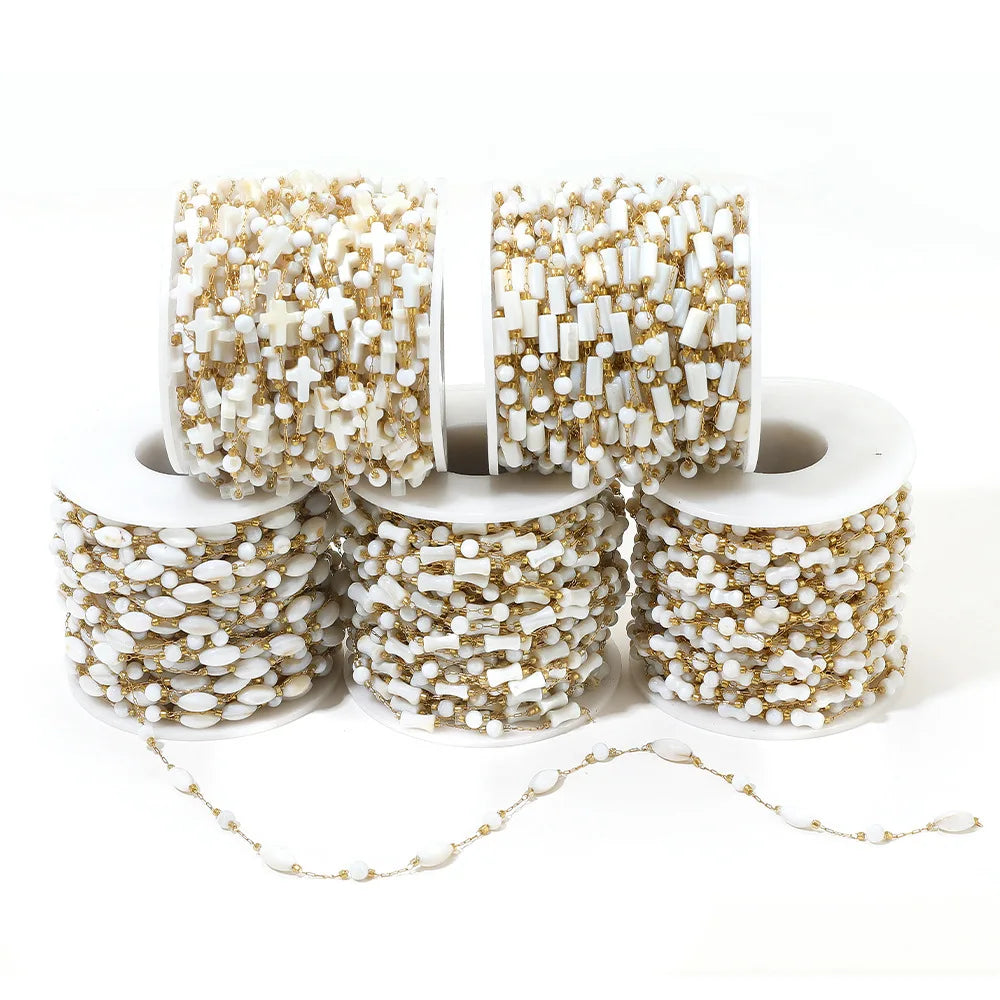 E559 Fashion Stainless Steel Cross Leaf Clip Bead Chain Geometric Stone Necklace Women's Jewelry Accessories Chain