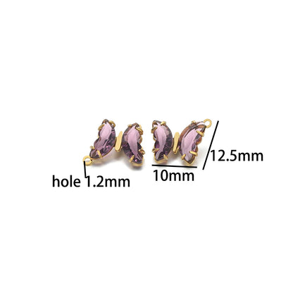 Fashion Colorful Stainless Steel Gold Plated Single Hole Butterfly Crystal Stone Charm Pendant for Jewelry Making