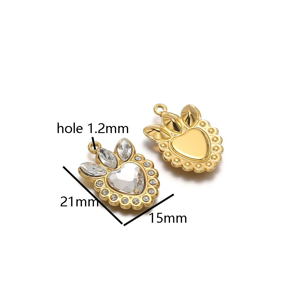 Wholesale Stainless Steel Gold Plated Crown Heart Zircon Charms Pendant for Diy Jewelry Necklace Making Accessories