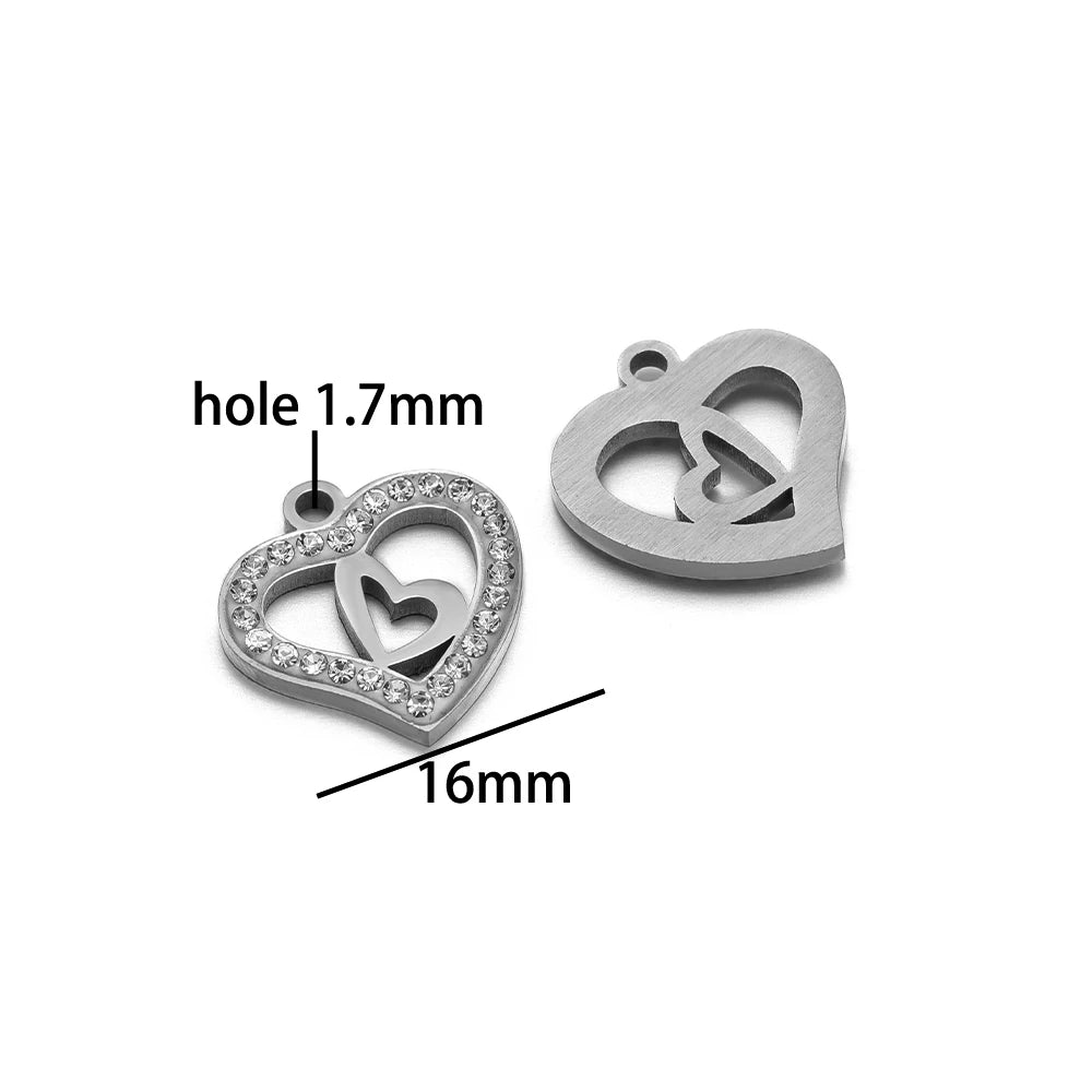 Handmade DIY Pendant 18k Gold Plated Stainless Steel Heart Star Zircon Charm Pendant for Women Jewelry Making Accessories