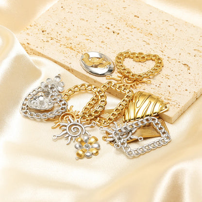 Fashion Trend  18k Gold Plated Stainless Steel Sun Star Heart Conch Charm Pendant for DIY Necklace Jewelry Making Accessories