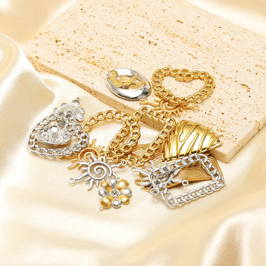 Fashion Trend  18k Gold Plated Stainless Steel Sun Star Heart Conch Charm Pendant for DIY Necklace Jewelry Making Accessories