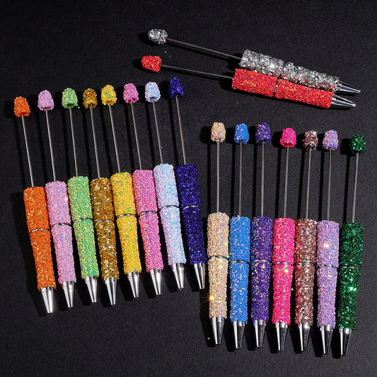 Bulk Fancy Beadable Ballpoint Pen Multi Color Round Glitter Chip Filled Bead for DIY Stationery Party Favor Holiday Gift