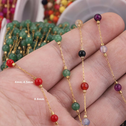 B2082 Natural Raw Gemstone Beads Chain Ins Hot Stainless Steel Chain Necklace Jewelry Chain for Making