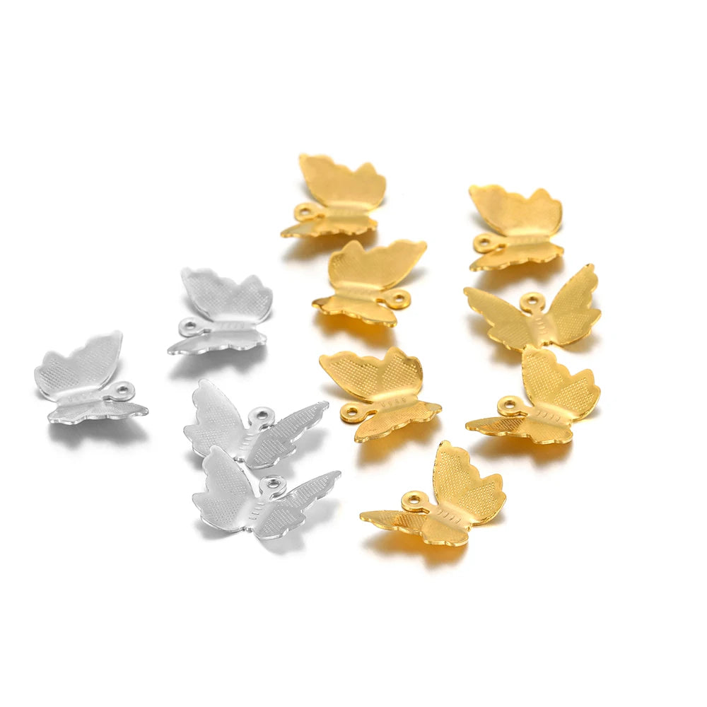 Waterproof PVD Stainless Steel 18K Gold Plated 15mm Butterfly Shaped Charm for Jewelry Necklace Making