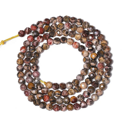 Natural Leopard Skin Jasper Faceted Gemstone Beads Round Loose Stones for DIY Jewelry Necklace Bracelet Making 2mm 3mm 4mm 38cm