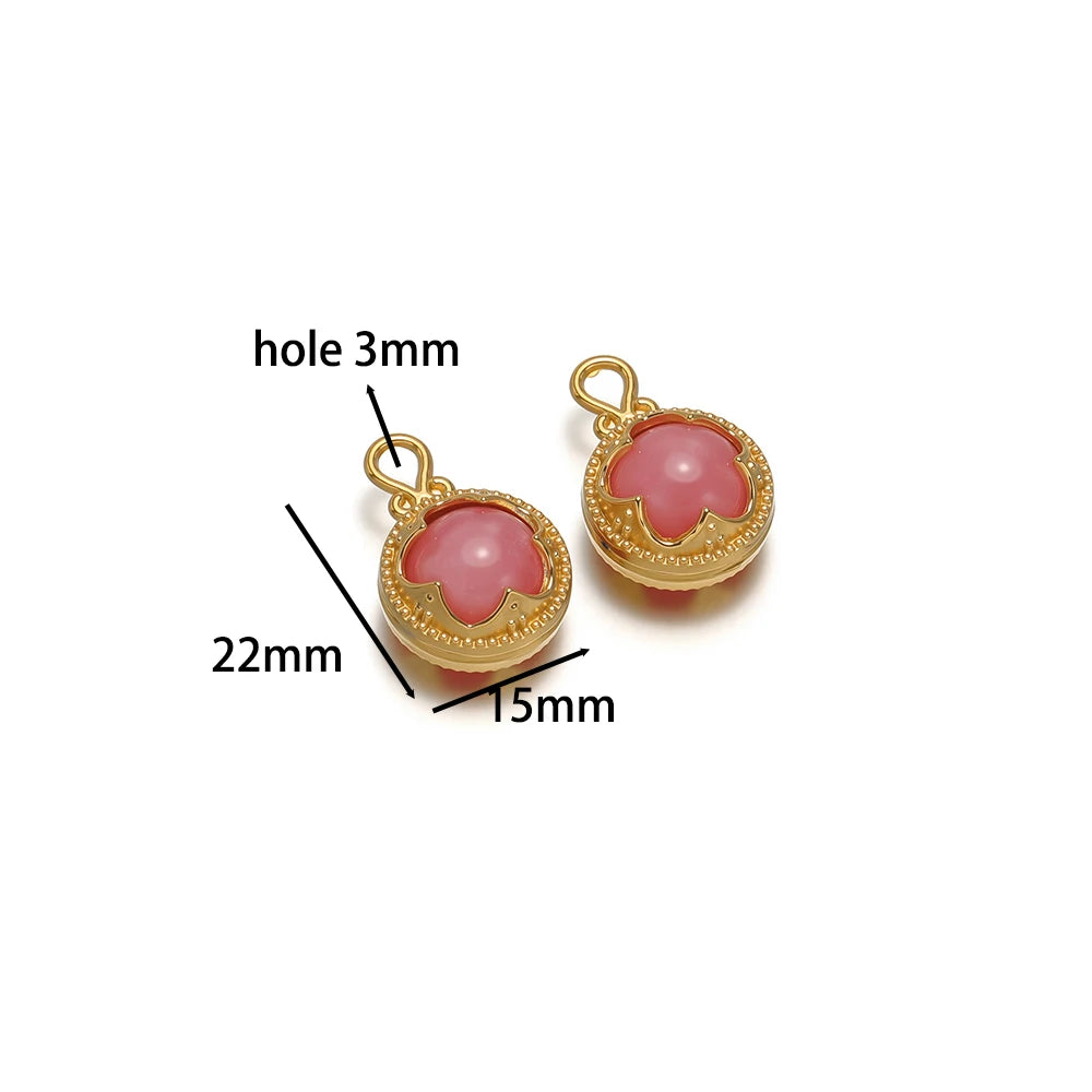 French Retro Stainless Steel 18k Gold Plated Round Gemstone Charm Pendant for Diy Jewelry Making Wholesale Jewelry Supplies