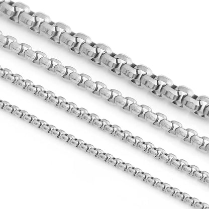 D631 18K Gold Plated 3mm 4mm Square Pearl Hammered Chains Titanium Steel Necklace Box Roller Chains for Jewelry Bags Making