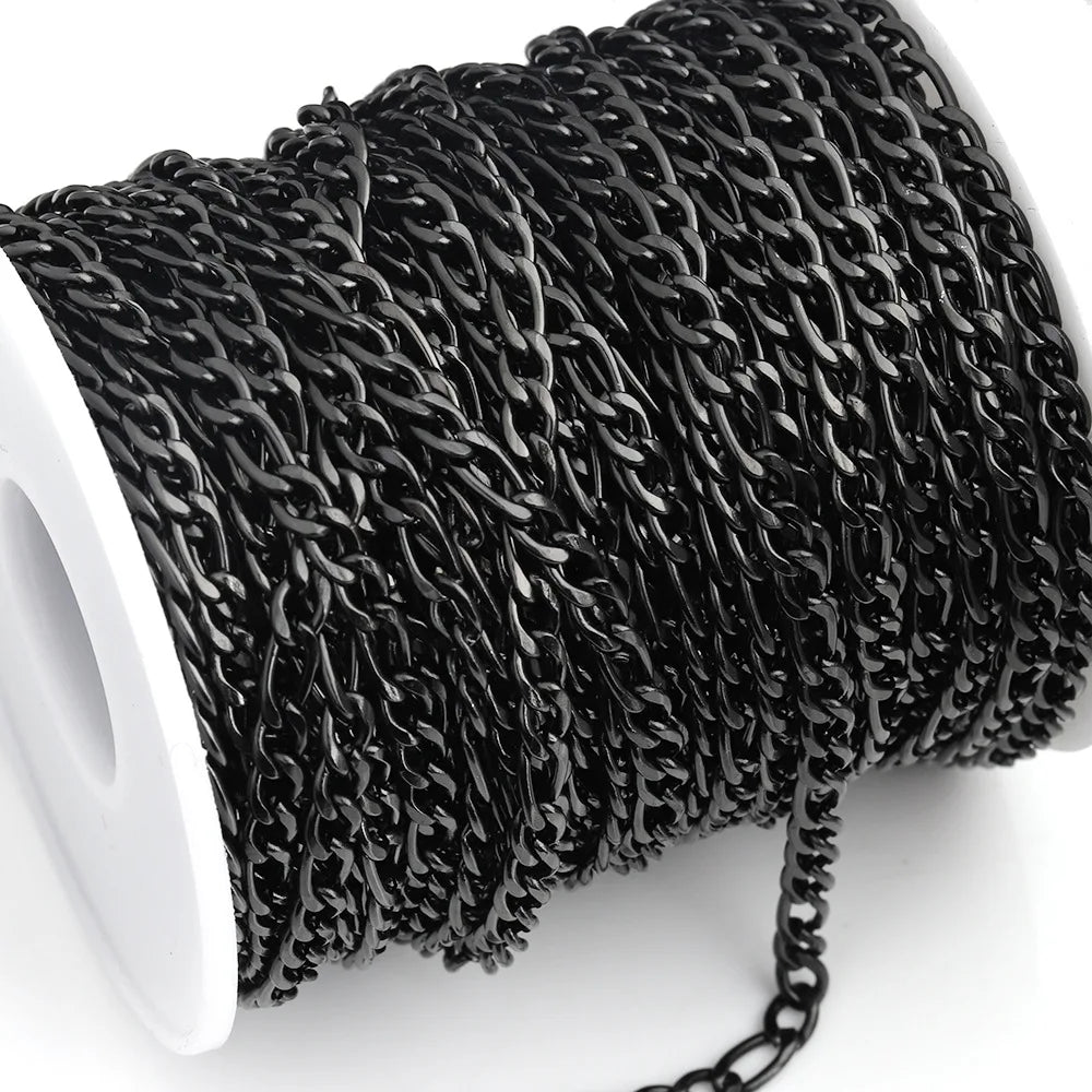 D1049 Gun Black Plating Stainless Steel Jewelry Necklace Bracelet Body Chains Truck Cuban Paper Clip Roller Fashion Men Chains