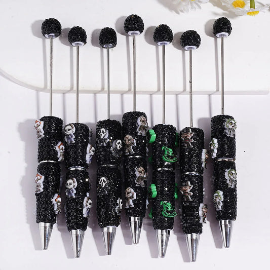 Horror Movie Character Beadable Ballpoint Pen Full Diamond Decor Durable Plastic for Halloween Welcome Gifts Wholesale