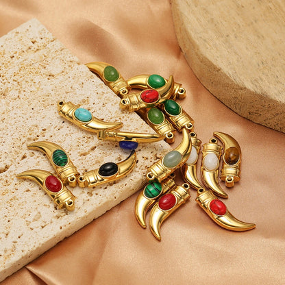 Creative DIY Gemstone Pendant 18k Gold Plated Stainless Steel Wolf Teeth Horn Charm Pendant for Jewelry Making Accessories