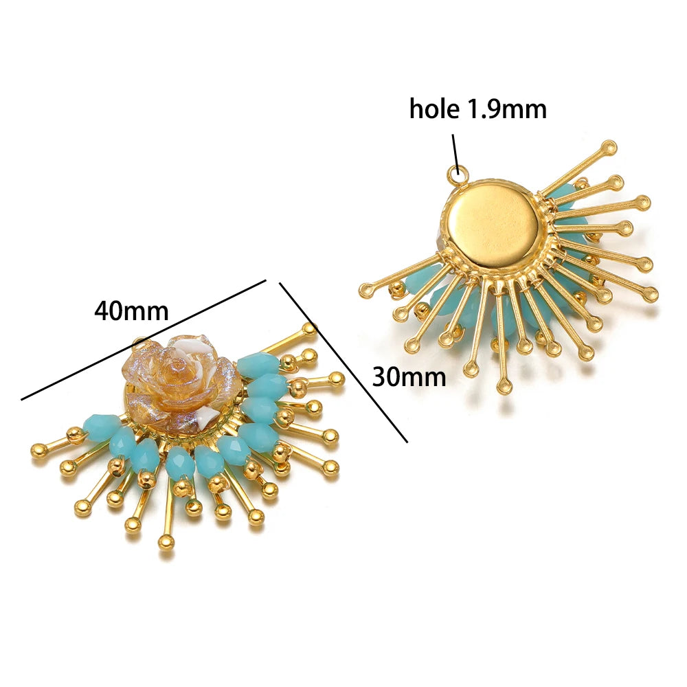 Handmade 18k Gold Plated Stainless Steel Crystal Geometric Flower Sun Charm Colorful Butterfly Pendant for Jewelry Making