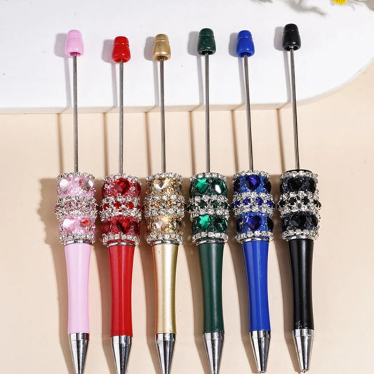 Bulk Fancy Beadable Ballpoint Pen Heart Bead Colorful Rhinestone Trim With Sugar Glitter for DIY Craft Supplies Promotional Gift