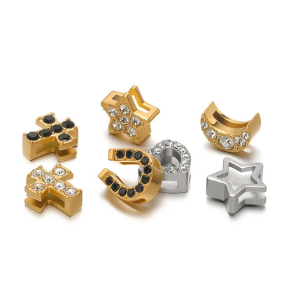Non Tarnish Stainless Steel 18k Gold Plated Moon Star Cross Zircon Charm Pendant for Jewelry Necklace Making Accessories