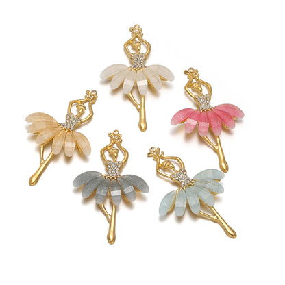 Luxury Stainless Steel 18k Gold Plated Oil Drop Ballerina Zircon Charm Pendant for Jewelry Necklace Making