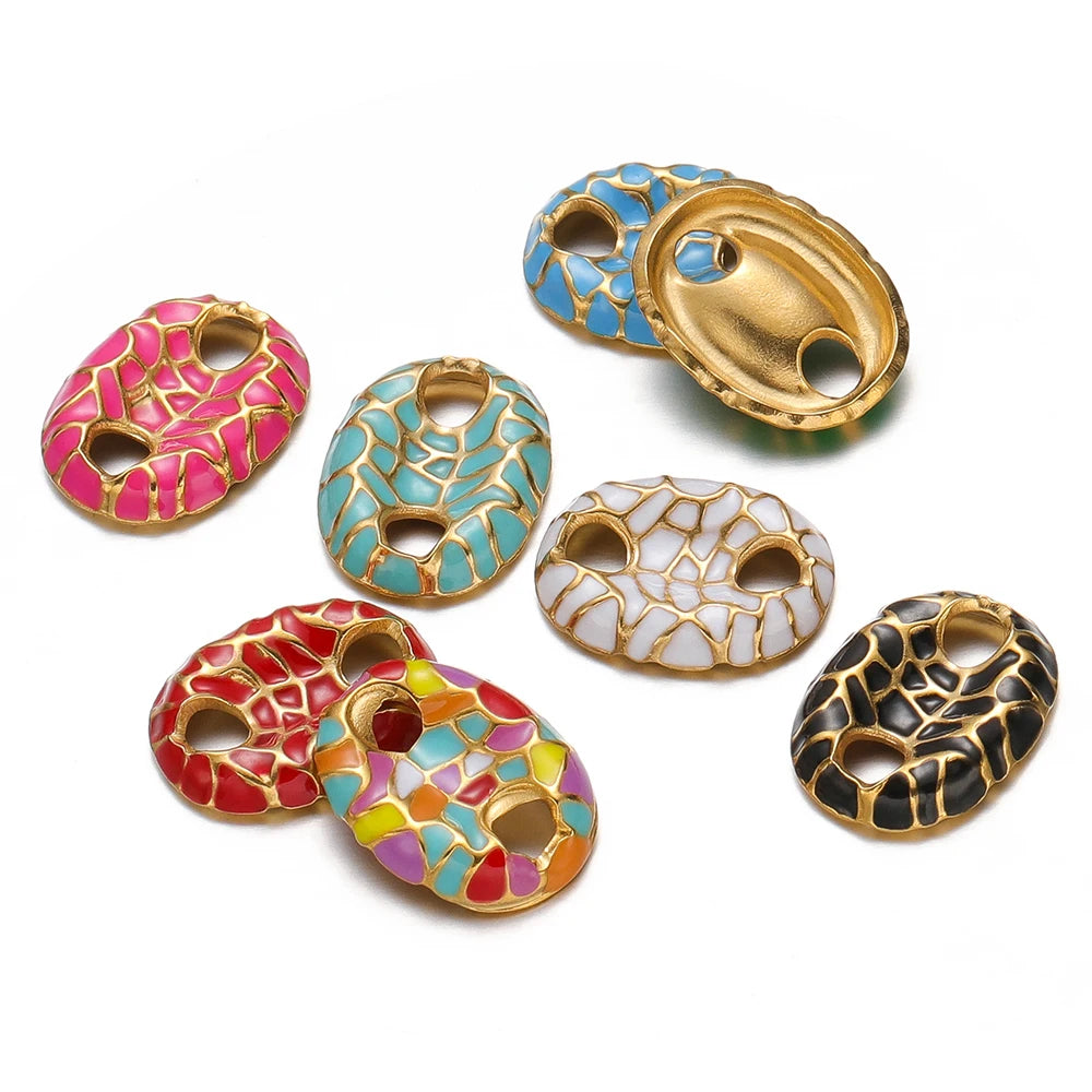 No Tarnish Stainless Steel Gold Plated Pig Nose Colorful Drop Enamel Double Hole Connection Charm Pendant for Necklace Making