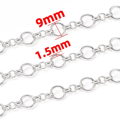 A1625 Unique Round Circle Link Chain Fashion Stainless Steel Bulk Roll Jewelry Chain for Necklace Jewelry Diy