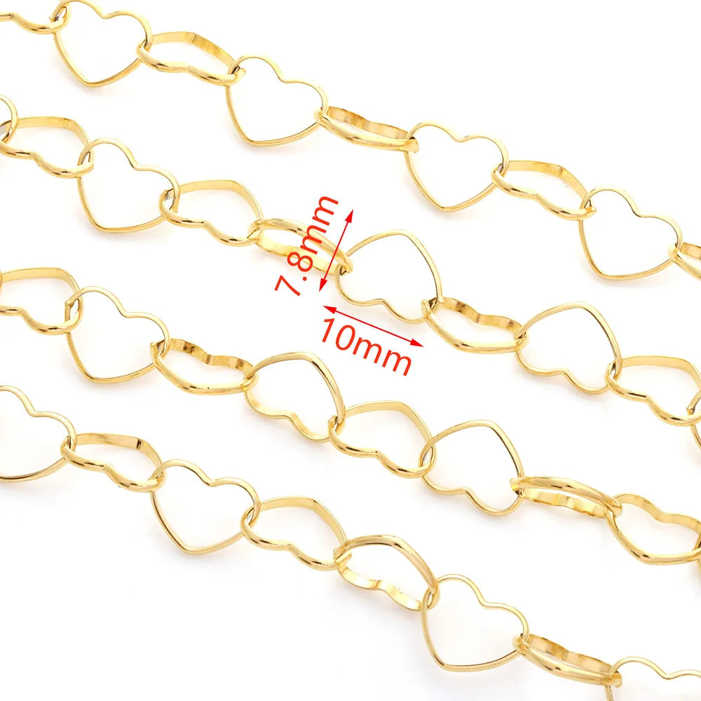 E730 Non Tarnish 18k Gold Plated Necklace Chain Heart Link Stainless Steel Necklace Chain for Jewelry Diy