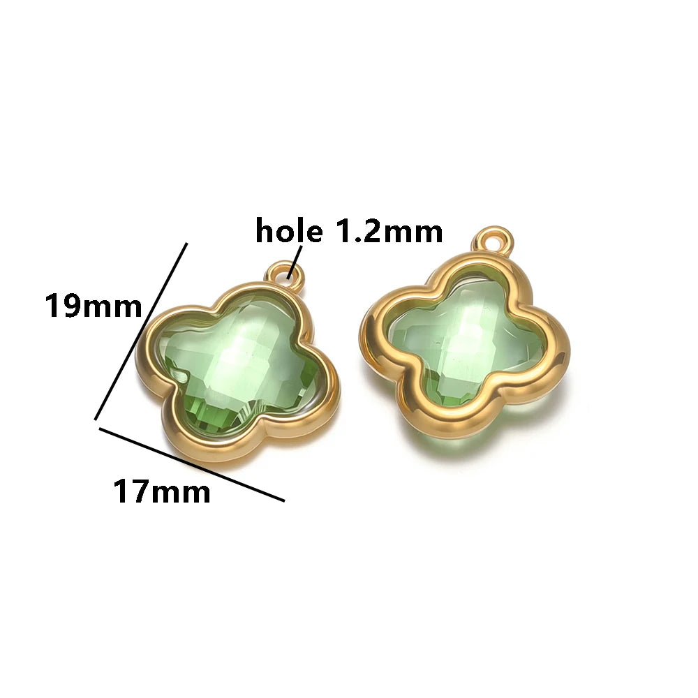Wholesale 18k Gold Plated Stainless Steel Crystal Zircon Four Leaf Clover Charm Pendant for DIY Necklace Jewelry Making