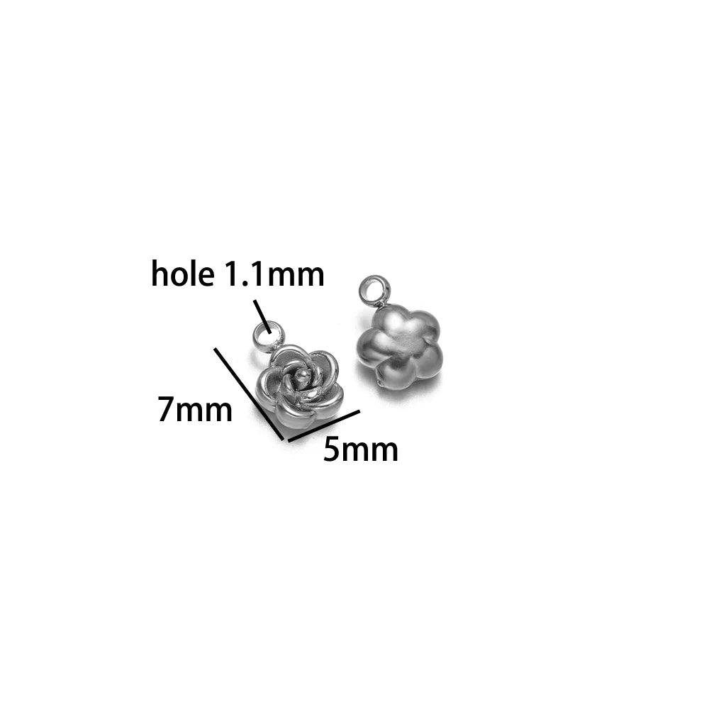 Retro Design 18k Gold Plated Stainless Steel Rose Bead Pendant Flower Charm Pendant for Bracelet Necklace Jewelry Making
