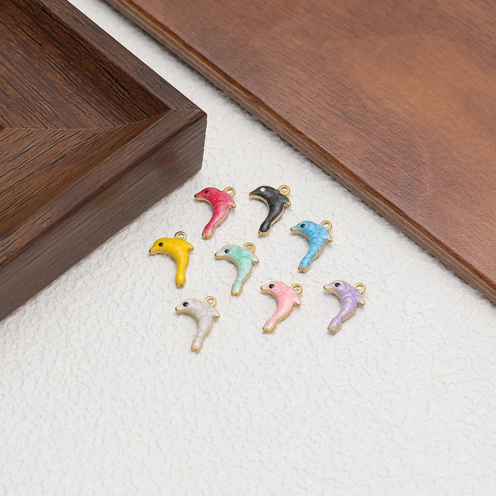 New Arrival 18k Gold Plated Stainless Steel Cartoon Dolphin Shaped Charm Pendant for Necklace Jewelry Making