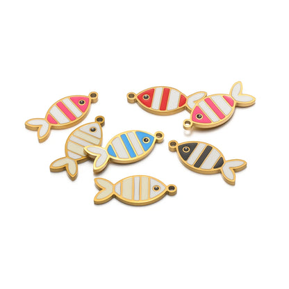 Fashion 18k Gold Plated Stainless Steel Oil-dripping Colorful Fish Charm Pendant for DIY Necklace Jewelry Making Accessories