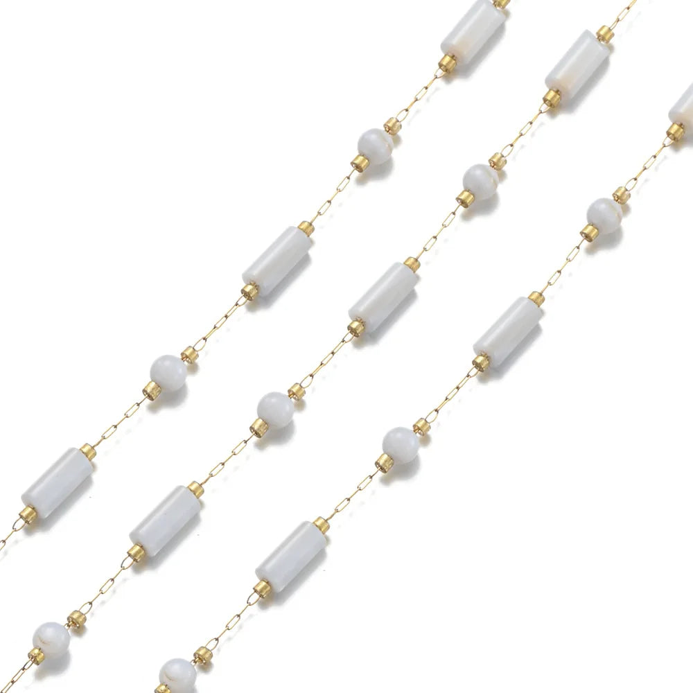 A3027 Amazing Cute Fashion Shell Beads Chain Roll Heart Star Cross Rosary Chain 18k Gold Plated for Necklace Bracelet Making