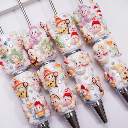 Colored Background Seven-spotted Ladybug Ceramic Clay with Drill Pen Gift Pen Cartoon Ballpoint Pen